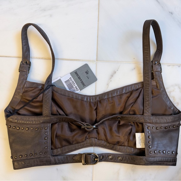 Zadig & Voltaire Brown Leather Studded Top - Picture 2 of 4